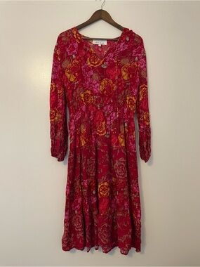 Margaux Rivera Bohemian Peasant Smocked Waist Balloon Sleeve Floral Maxi